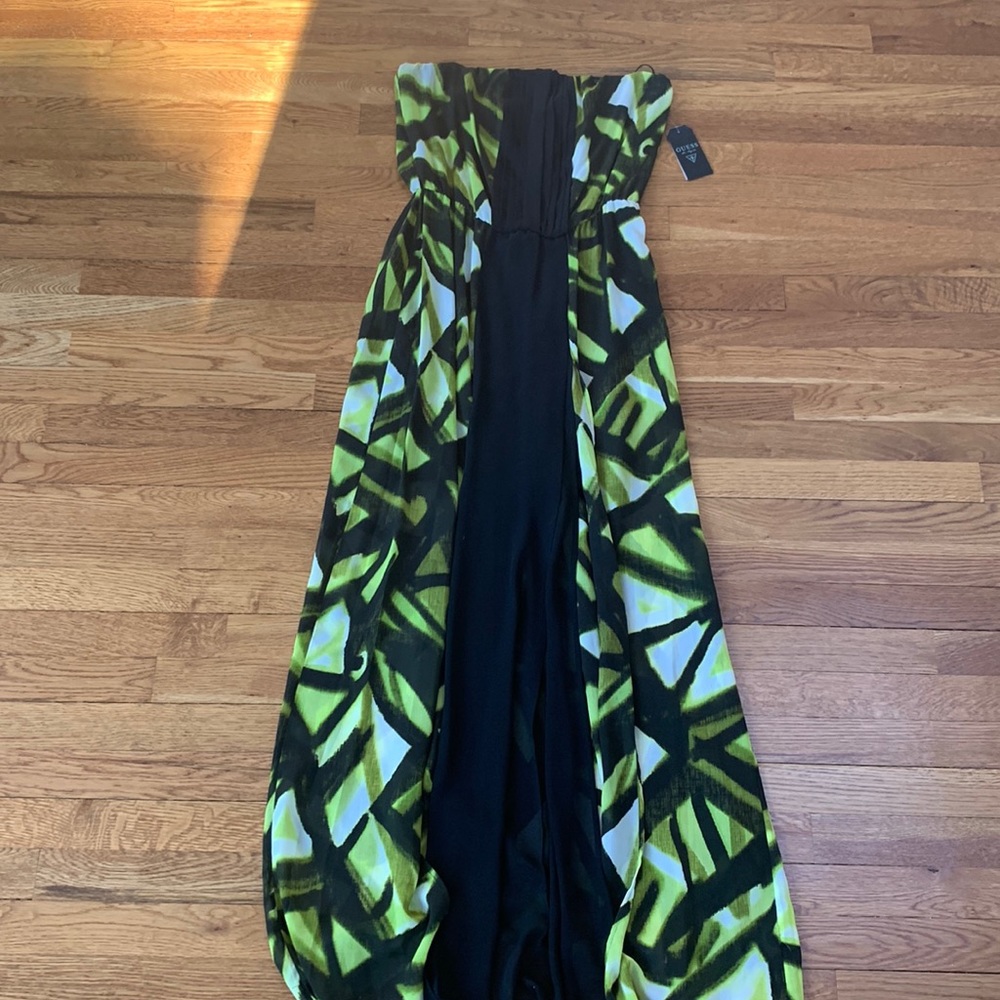 Guess Green black and white strapless maxi